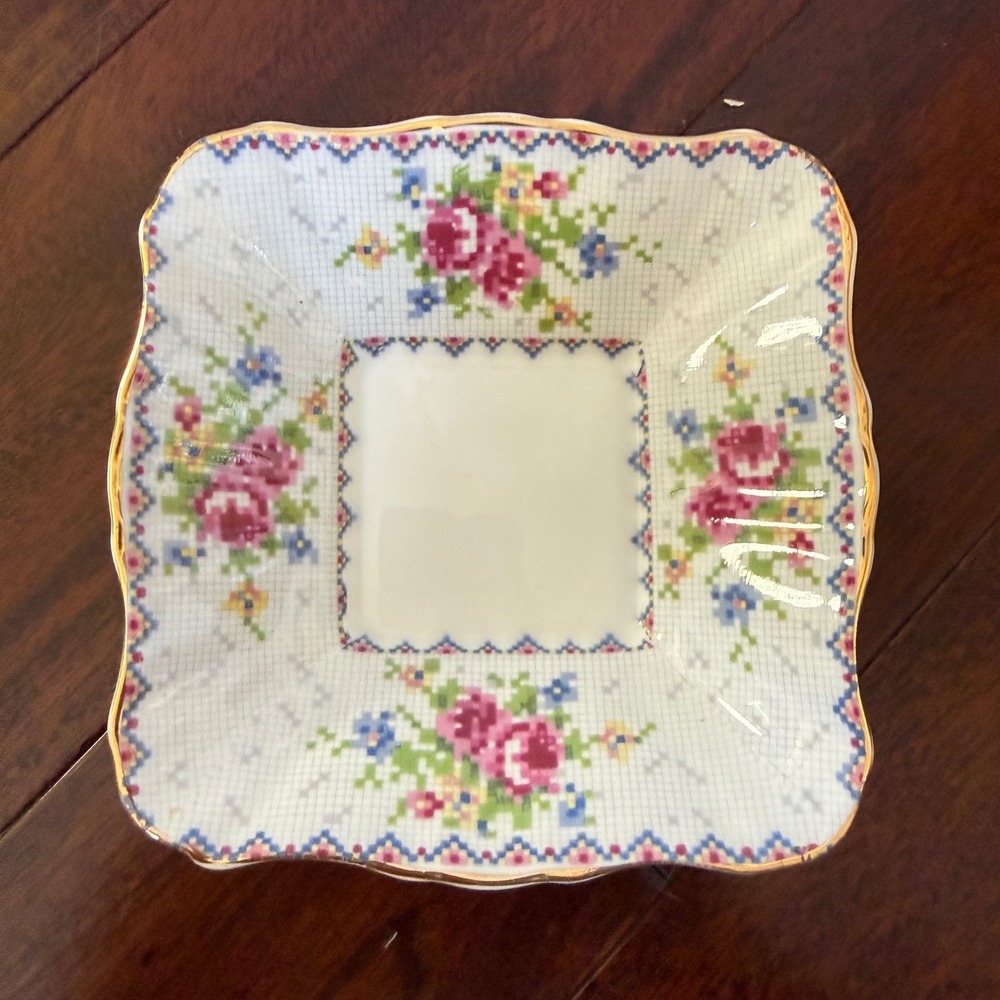 Royal Albert Needlepoint China Square Dish 5" Roses Floral Bone China England